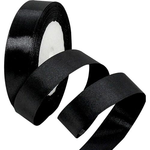 KAL-Ruban De Satin Noir 20Mmx23M,Ruban Boite Gateau Ruban Noir Satin Pour Cadeau Emballage,Ruban Tissu Pour Noel Cérémonie Mariage Artisanat Décoration,Bouquet Voitures, Anniversaire