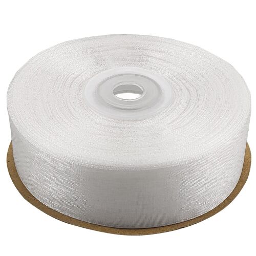 Kal-Ruban 25mm X 32m Couleur Blanc Ruban Décoratif Ruban Cadeau Satin Et Organza Tissu Mousseline Pour Décoration Bricolage Mariage Fête Festival Emballage Paquet Cadeaux Cartes Diy