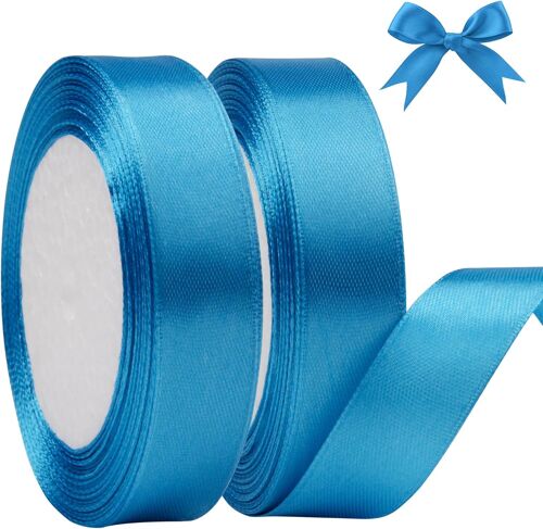 Kal-® Ruban De Satin Bleu 20mm X 44m, Ruban Satinée Pour Emballage Cadeau, Gâteau, Couture, Artisanat, Ballons, Coffrets, Bouquets, Décoration De Noël Et Mariage (22m/Rouleau)