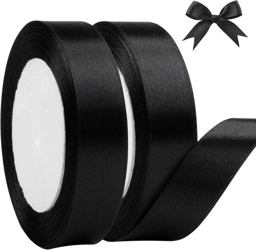 Kal-® Ruban De Satin Noir 20mm X 44m, Ruban Satinée Pour Emballage Cadeau, Couture, Artisanat, Ballons, Coffrets, Bouquets, Funéraire, Halloween, Décoration De Noël Et Mariage (22m/Rouleau)