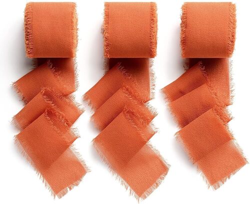 Kal-3 Rouleaux Cadeau Ruban Arc 3.8cm X 6.3m En Terre Cuite - Mariage Mousseline De Soie Tissu