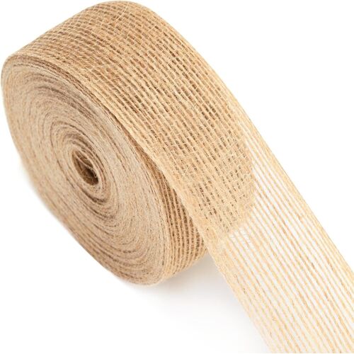 Kal-Ruban De Jute Naturel 3.8cm X 10m - Toile De Jute Vintage Pour Emballages Cadeaux, Décorations De Noël Et Mariage