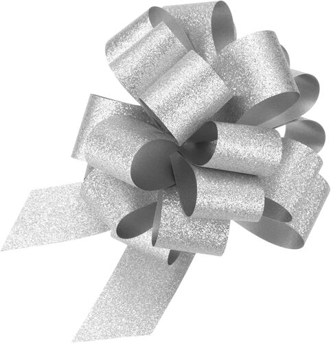 KAL-5Pcs 6 Pouces Grand Noeud À Tirer Pailleté Ruban Argenté Pour Emballage Cadeau Mariages Présents Fêtes De Noël