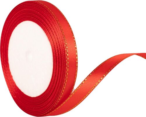 KAL-Ruban De Satin Fin Pour Emballage Cadeau De Noël, Gâteau, Noeud Pour Cheveux, Bouquet, Travaux Manuels, Mariage, Décoration De Voiture - Rouge - 10 Mm X 22 M
