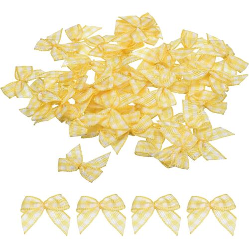 Kal-50pcs Mini Noeud En Ruban Carreaux 2.5cm Noeuds En Ruban De Satin À Carreaux Pour Bricolage, Couture De Noeuds Pour Cheveux, Mariage, Fête D'anniversaire Jaune Et Blanc