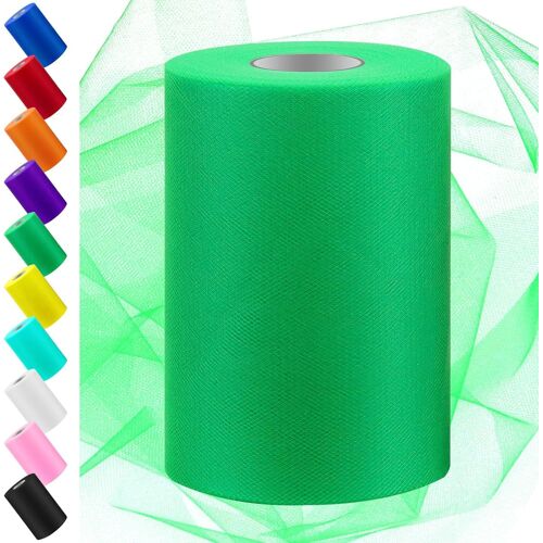 Kal-6 Pouces Par 100 Yards Herbe Vert Rouleau De Tissu De Tulle, Bobine De Tissu Ruban De Tulle, Filet Bobine De Polyester Idéal Pour Bricolage Fait À La Main Fête D'anniversaire Décorations
