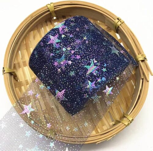 Kal-Ruban Cadeau De Noël - 25 M X 60 Mm - Étoiles Arc-En-Ciel - Ruban Décoratif En Tissu - Pour Mariage, Anniversaire, Noël, Emballage Cadeau, Décoration De Fête - Bleu Marine