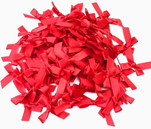 Kal-Lot De 500 Petits Noeuds En Satin Pour Mariage, Noël, Fête, Anniversaire, Cadeau, Scrapbooking, Sacs À Sucre, Baptême, Décoration De Bricolage, Couture, Sous-Vêtements, 3 X 3 Cm, Rouge