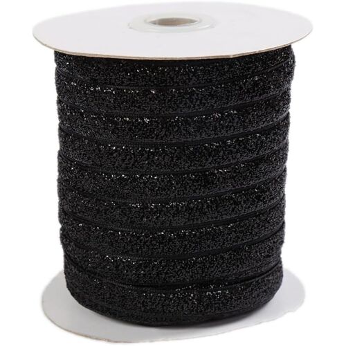 Kal-Ruban Décoratif En Velours À Paillettes - Pour Emballage De Cadeaux, Couture, Décoration De Mariage, Décoration De Noël, Noir, 1 Cm X 50 Yards