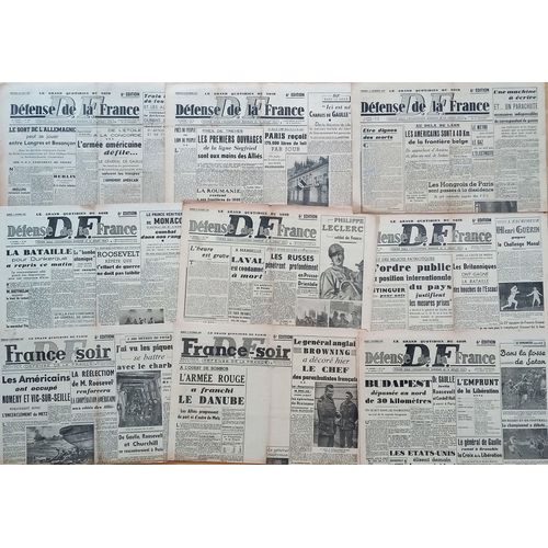 Lot 9 Vieux Journaux Résistance Authentiques Et Complets Défense De La France (France-Soir) 1944