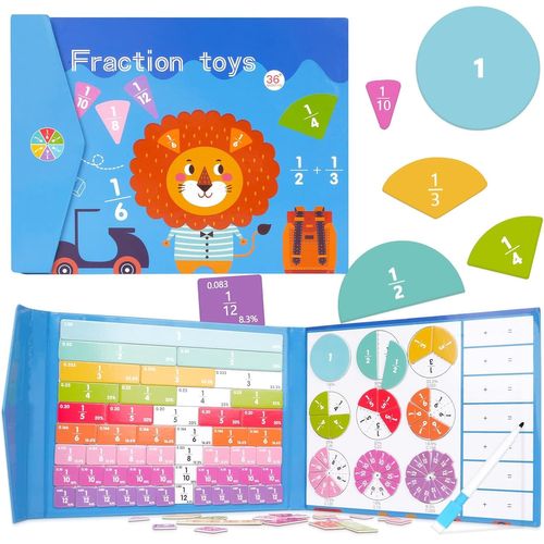 KAL-Montessori Livre De Fractions Magnétique, Puzzle De Fractions, Kits Scientifiques Éducatifs Pour École Primaire, Carreaux De Fractions Magnétiques, Jouets Montessori, Jeux Éducatifs 5 6 7 8 9 Ans