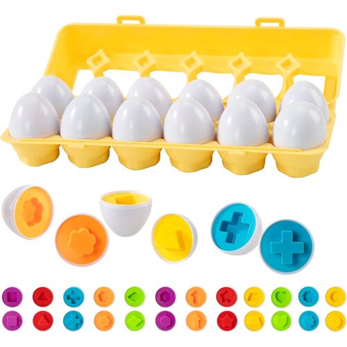 KAL-?ufs Assortis Trieur De Reconnaissance Des Couleurs Et Formes, 12Pcs Oeufs De Plastique Géométriques Puzzle Jouet Éducatifs Montessori Cadeau Pour Enfants 3+ Ans