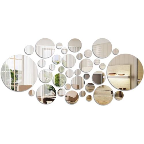 KALANKA-36 Feuilles Miroir Décoratif Moderne en Acrylique, Miroir Autocollant Décoratifs Stickers Muraux Ronds au Design Moderne Miroir Mural pour Salon et Chambre Decoration, 6 Tailles