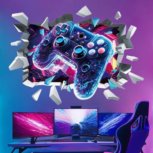 Stickers Muraux Gaming Breaking 3d Autocollants Muraux Poster Murale Sticker De Jeu Vidéo Contrôleur Decoration Pour Chambre Ado Garcon Gaming Room Garçon