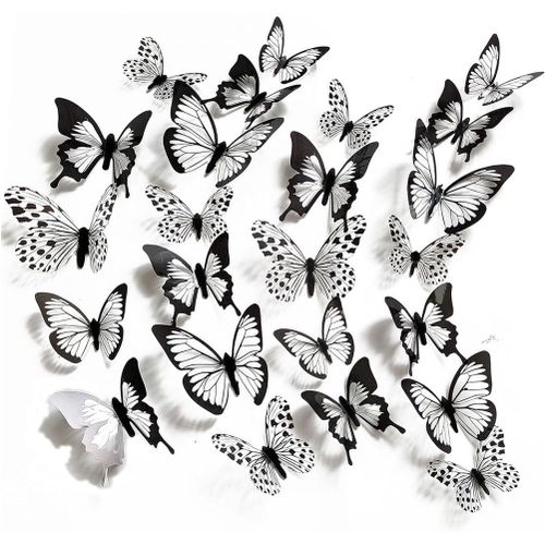 Stickers Muraux Papillons 3d 24 Pcs,Réaliste Autocollant Mural Papillon Translucide Art Décor Artisanat Accessoires De Chambre,3 Tailles Papillons Décoratifs Papillons