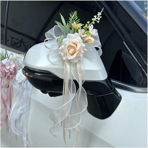 KAL-Lot De 6 Noeuds En Soie Pour Voiture - Simulation Rose - Ruban D'Organza - Noeuds Pour Voiture De Mariage - Barre De Poignée De Porte - Rétroviseur - Chaise - Décoration De Mariage - Champagne