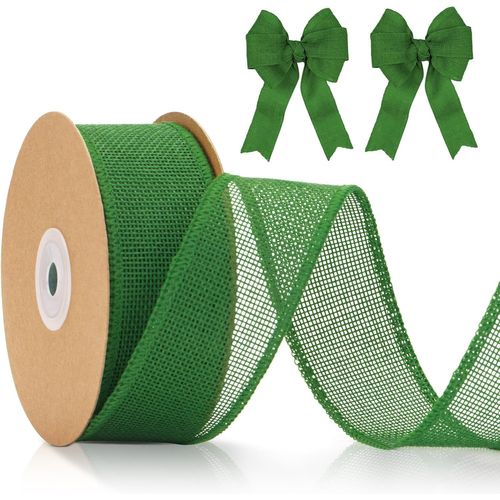 KAL-Ruban De Jute De 4 Cm De Large, Ruban Cadeau Vert Vintage En Toile De Jute De 10 M Avec Fil, Ruban Décoratif Filaire, Pour L'Artisanat, L'Arc, La Décoration De Carnaval De La Saint-Patrick