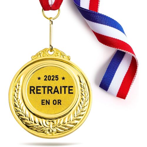 KAL-Cadeau Retraite 2025 1Pc Médaille D'Or ¿Retraite En Or¿ Avec Ruban Bleu Blanc Rouge Décoration Retraite Cadeau Départ Pour Homme Femme