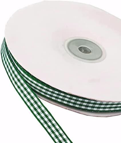 KAL-Ruban À Carreaux - 45 M - Pour Noël, Mariage, Saint-Valentin, Baptême, Anniversaire, Fête, Emballage Cadeau, 15 Mm - Vert Foncé