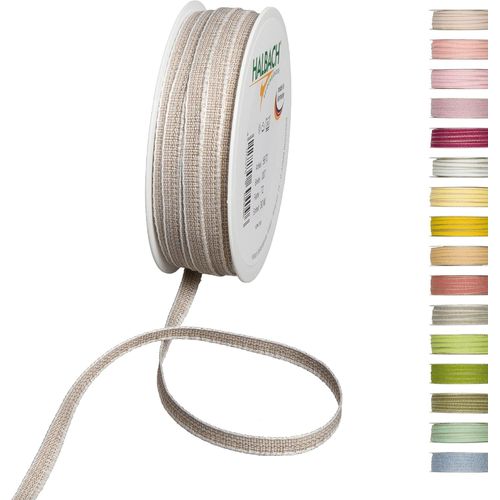 Kal-Ruban Décoratif Avec Bords En Lin - Largeur : 7 Mm - Longueur : 30 M - Ruban Cadeau À Décorer Ou À Faire Soi-Même - Couleur : Lin/Blanc