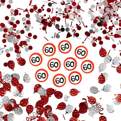 KAL-Decoration Anniversaire 60 Ans Mélange De Confettis Panneau De Signalisation Rouge/Blanc - Décoration Originale Pour 60 Ans Anniversaire Femme Et Homme -
