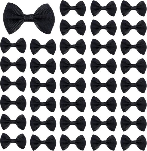 Kal-Mini Noeuds En Ruban 200 Pièces Noeuds En Satin Noeuds Décoratifs Petits Noeuds Ruban Mini Noeuds Papillon Pour Filles Pinces À Cheveux Diy Artisanat Décoration Noir De 1,5 * 3 Cm 