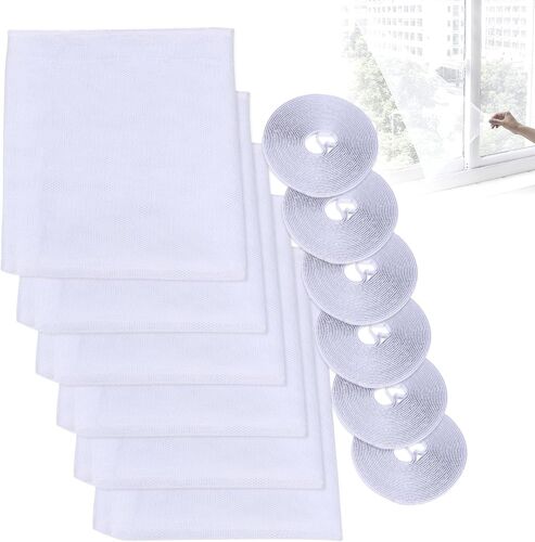 KAL-6 Pcs Moustiquaire Filet De Fenêtre, Moustique Protecteur, Moustiquaire Filet Bricolage, Avec 6 Rouleaux De Rubans Auto-Adhésifs, 130 * 150Cm (Blanc)