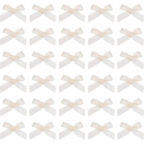 KAL-50Pcs Mini Noeud Ruban 1,8 Pouces Mini Noeud En Ruban De Satin En Tissu Pour Bricolage Couture Mariage Anniversaire Fête Beige