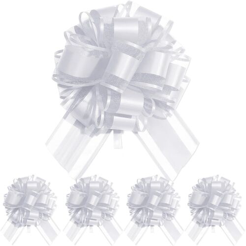 KAL-Lot De 5 Noeuds À Tirer, Grands Noeuds Pour Emballage Cadeau, Mariage, Voiture, Ruban Blanc Pour Emballage Cadeau, Décoration De Mariage (18 Cm)