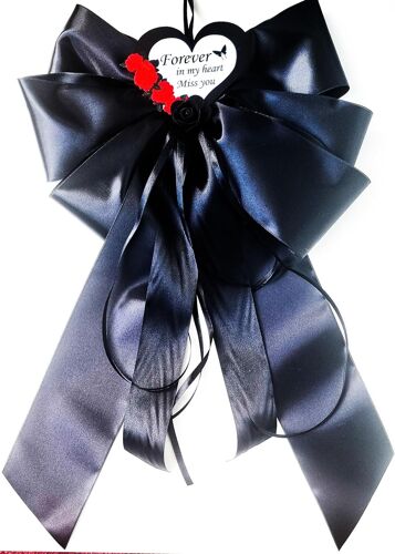 KAL-30 X 50 Cm, 30 X 50 Cm, Grand Noeud Prêt À L'Emploi, Sans Bricolage - En Satin - Pour Funéraire, Porte - Double Noeud (3 Fois, Noir Miss You)
