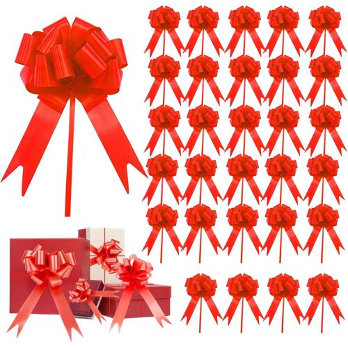 KAL-Lot De 30 Noeuds De Voiture De Mariage Rouge, Noeud De Mariage De Voiture, Noeuds Rouges Diplômés, Cocardes Pour Paquets, Cadeaux Pour Cocardes Auto-Tirants, Noeuds À Tirer Pour Cadeaux, Mariages