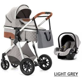 Poussette 3 En 1 Bébé Combinée Siège-Auto + Nacelle Réversible Réglable.Light Gris.