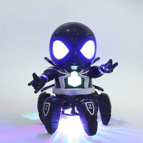 Robot Spider-Man avec lumière et musique Conception de pattes d'araignée avec bras agités Jouet musical Cadeau pour les enfants Tout-petits Noir