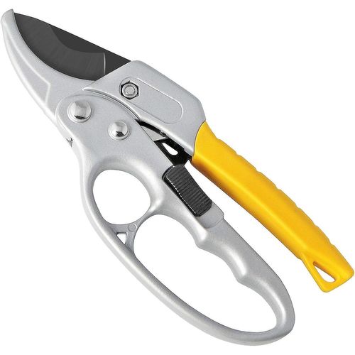 Sécateur à cliquet professionnel ¿ Ciseaux de jardin ergonomiques pour une coupe facile des branches épaisses ¿ Sécateur jaune 8