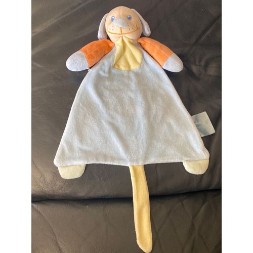Doudou Plat Chien Bleu KING BEAR KINGBEAR Lapin Jaune Orange Peluche 26cm