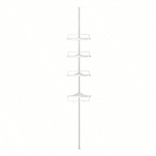 Étagère Douche sans Perçage à 4 Niveaux, 85-305 cm, Rangement Salle de bain Télescopique, Étagère Angle, Blanc