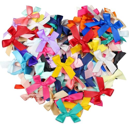 Kal-Lot De 100 Mini Rubans De Satin De 6 Mm - Mini Noeuds Décoratifs - Couleurs Mélangées - Pour Bricolage, Mariage, Décoration De Noël, Cartes, Cadeau (Multicolore)