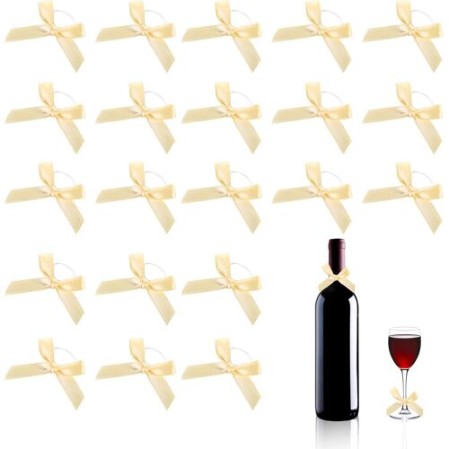 KAL-Lot De 100 Noeuds Avec Bande Élastique, Pour Le Bricolage - Mini Noeuds En Ruban De Satin Avec Bandes Élastiques Pour Mariage, Produits Faits À La Main, Artisanat (Champagne)