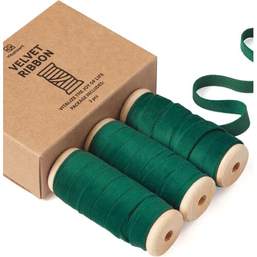 Kal-Ruban Velours Vert Foncé 0,95 Cm X 4,57 M X 3 Rouleaux, Bobine En Bois, Ruban En Tissu Pour La Décoration De Couronnes De Noël, L'artisanat, Les Ornements, L'emballage De Cadeaux