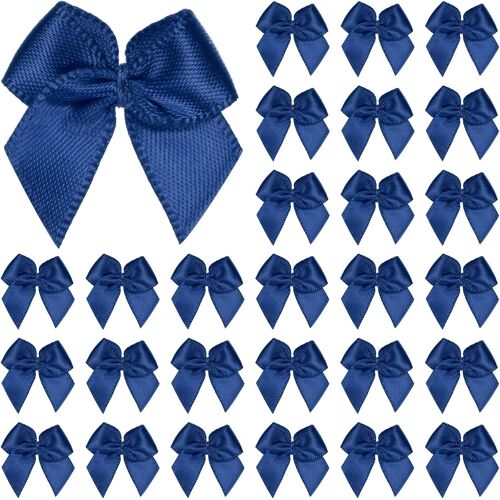 Kal-50 Pcs Mini Noeud En Ruban Artisanal 1x1 Pouce Boutique De Noeuds En Ruban De Satin À Carreaux Pour Bricolage/Sacs À Friandises/Couture De Noeuds Pour Cheveux/Fête [Bleu Marine]