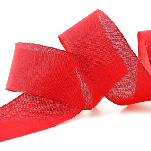 Kal-Lina 609 Ruban En Soie Rouge Avec Bords Métalliques - 20 M X 40 Mm - Ruban Décoratif En Fil Métallique - Décoration De Table - Mariage De Pâques - Ruban Visco - Pour La Création De Cartes