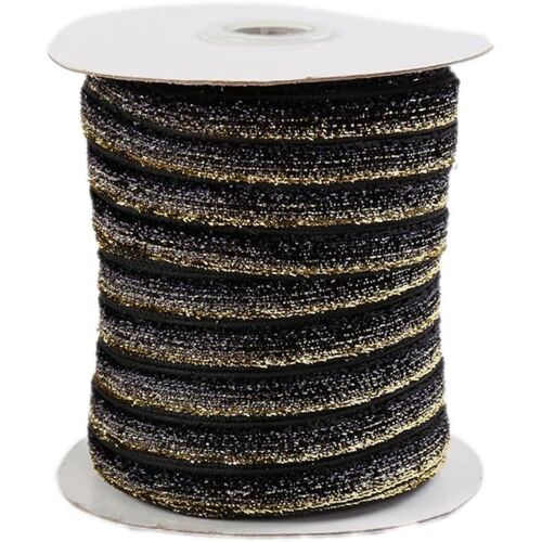Kal-Ruban Décoratif En Velours À Paillettes - Pour Emballage De Cadeaux, Couture, Décoration De Mariage, Décoration De Noël, Or Noir, 1 Cm De Large, 1 Cm De Long