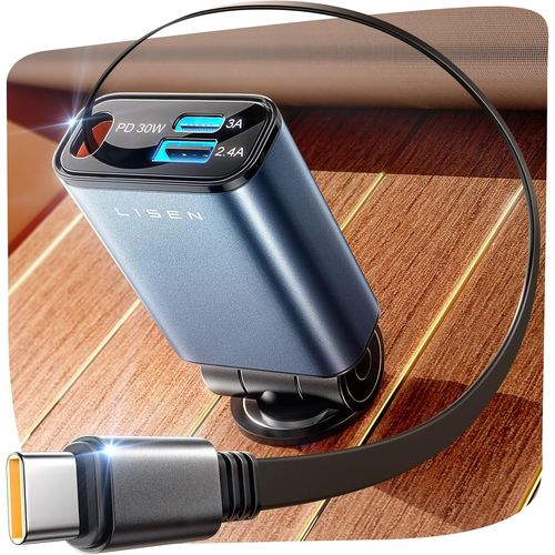 KALANKA-3 en 1 Rétractable Chargeur Allume Cigare USB C, [75% Plus Petit] Chargeur Rapide Voiture USB C 57W, Adapter Allume Cigare pour iPhone 16 15 Pro Max Galaxy S25 Ultra Xiaomi