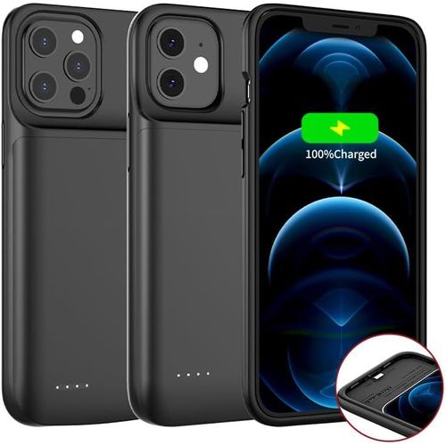 Kalanka-Coque Batterie Pour Iphone 12/ Iphone 12 Pro(6.1 Pouces) 7000mah Rechargeable Batterie Externe Puissante Power Bank Chargeur Portable Étui Housse Batterie De Secours Coques D'alimentation Noi