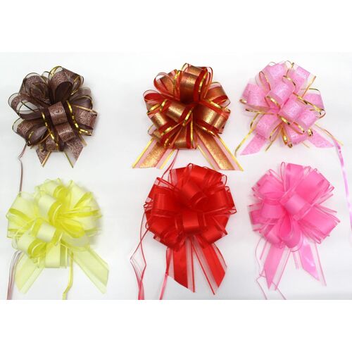 Kal-Lot De 6 Grands Noeuds De Traction 18 Cm L - Ruban Décoratif À Paillettes - Noeud Cadeau (Mix 07)