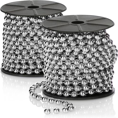 Kal-® 2x Guirlande De Perles Pour Le Sapin De Noël - Décoration De Sapin De Noël Ruban De Perles - Décoration De Noël - Décoration De Mariage - Argent 20 M