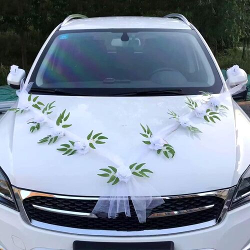 Kal-Decoration Voiture Mariage Tulle, Ruban Voiture Mariage, Noeud Voiture Mariage, Kit Decoration Voiture Mariage, Bijoux Mariée Ratan Roses Décoration Voiture Mariage Guirlande Décorative Deco Voit