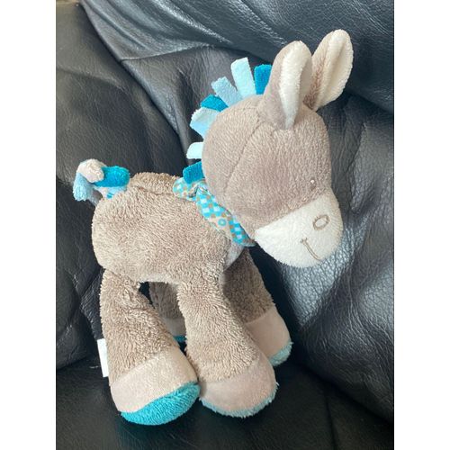 DOUDOU  ÂNE CHEVAL GRIS BLEU GASTON ET CYRIL NATTOU HOCHET 20CM