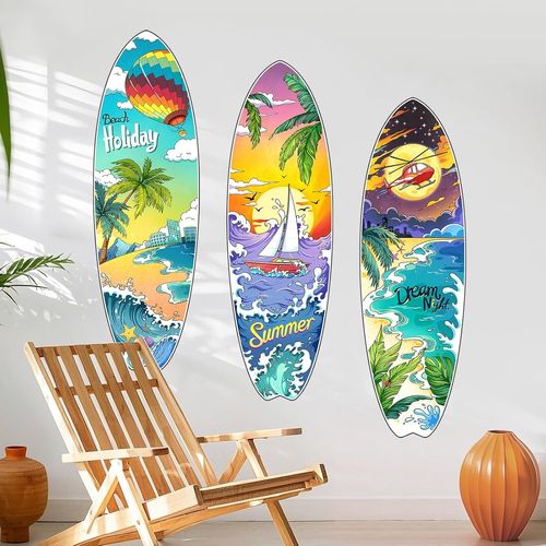 3 Sets Stickers Muraux Surfboard Autocollants Muraux Été Plage Vacances Amovible En Vinyle Décoration Murale Pour Salon,Chambre,Bureau,Fond De Canapé Ou Tv