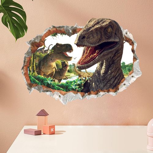 Sticker Mural Dinosaure 3d Pour Chambre D'enfant-Trou Dans Le Mur-Sticker Mural-Pour Chambre À Coucher-Chambre D'adolescent-Autocollant Mural Diy